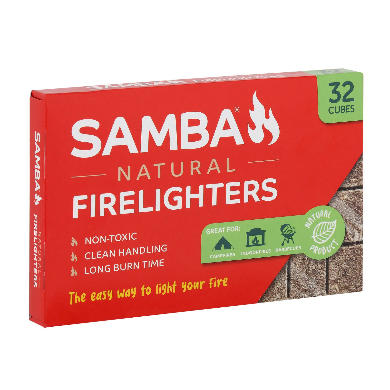 Samba Natural Firelighters 32 Pack Wood and Wax Odourless BBQ Fire Starters