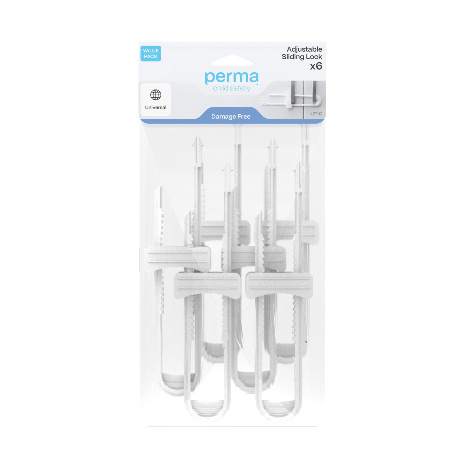 Perma Child Safety White Adjustable Sliding Cabinet Locks - 6 Pack