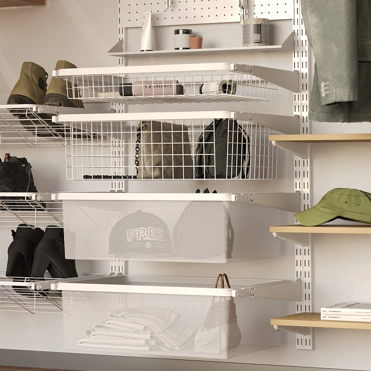 Flexi Storage Home Solutions 600 x 60 x 440mm White Steel Double Slot Sliding Basket Frame