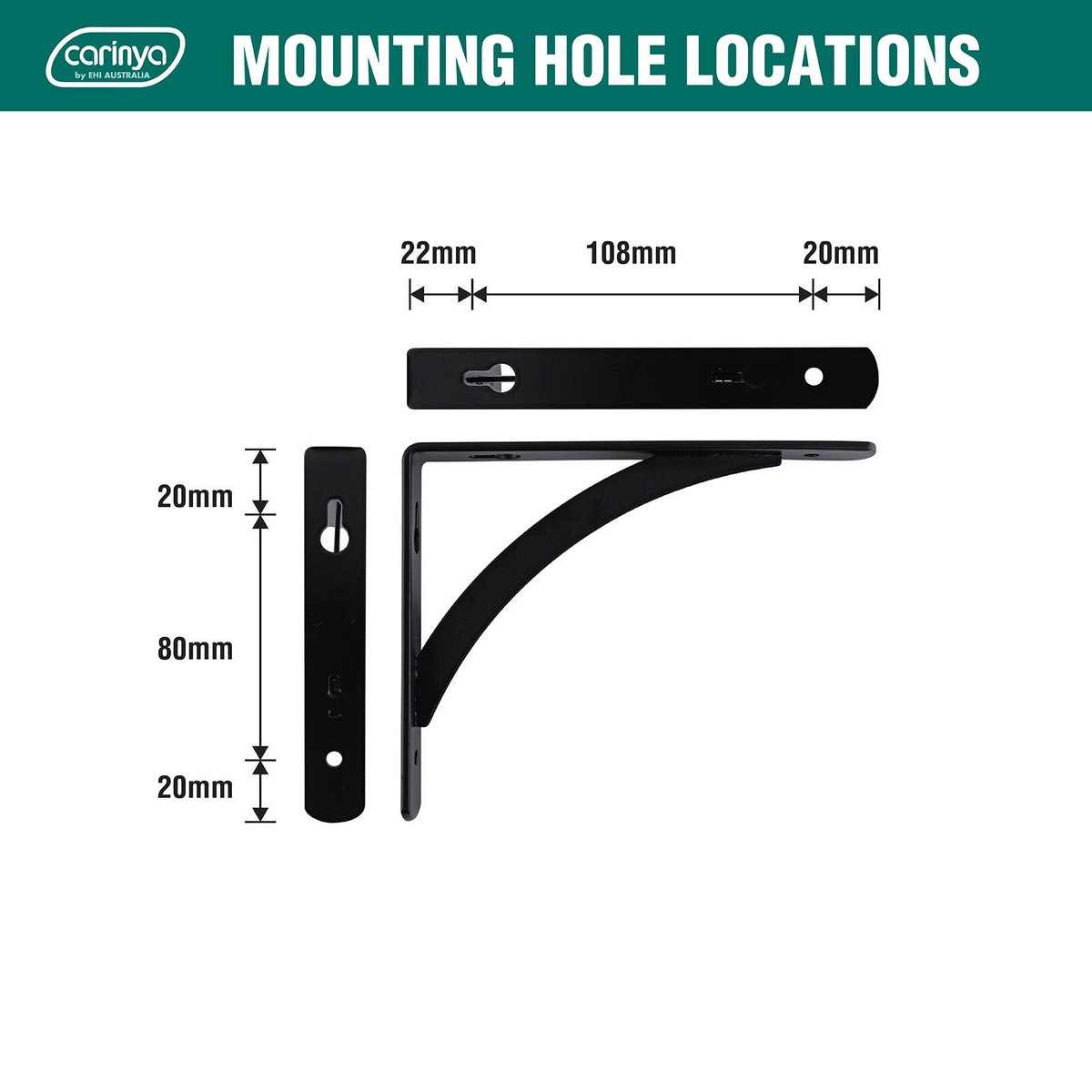 Carinya 150 x 120mm Black Arch Stayed Shelf Bracket Powder Coated 85kg