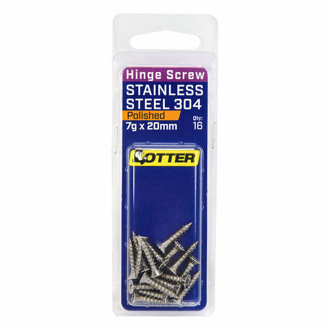 Otter 7 x 20mm Polished Stainless Steel 304 Hinge Screws - 16 Pack