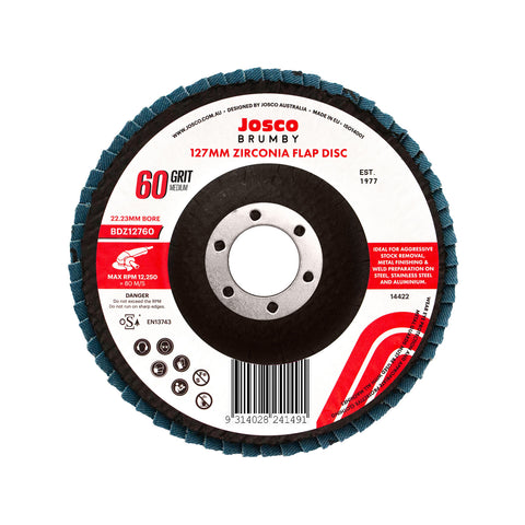 Josco 125mm 60 Grit Zirconia Flap Disc for Fast Grinding & Weld Removal