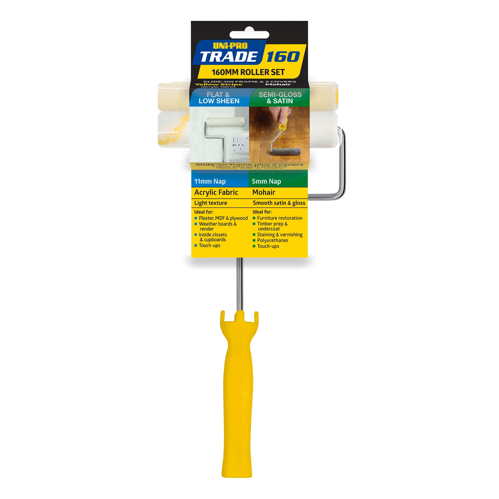 Uni-Pro Trade 160mm Frame & 2 Roller Cover Set, Acrylic & Enamel Covers, 3 Piece
