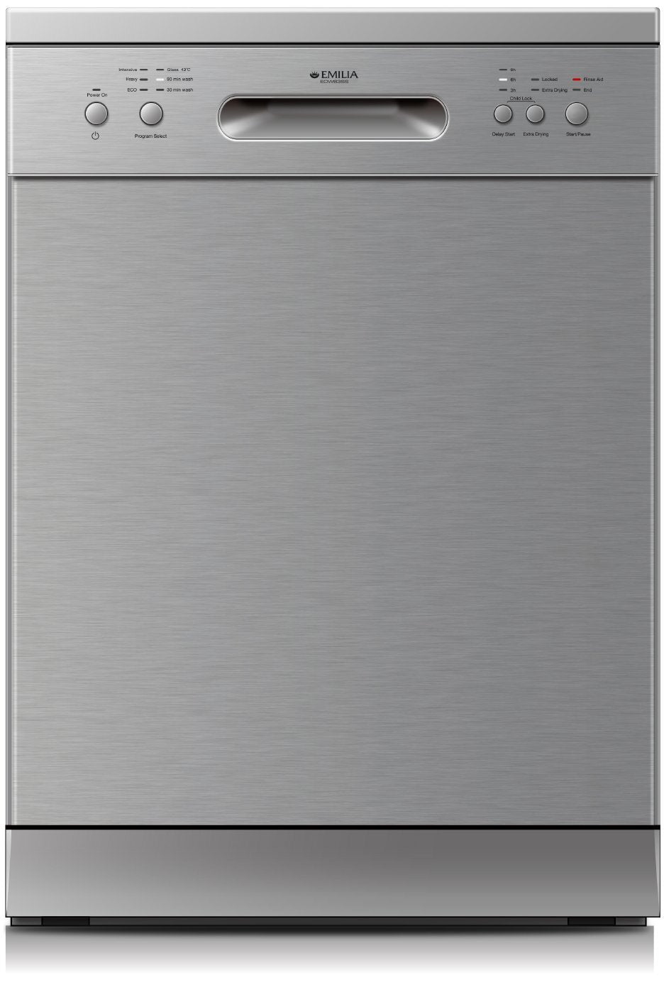 Emilia 60cm Freestanding Dishwasher - 12 Place Settings, Stainless Steel, 6 Programs, Delay Start - EDW63SS