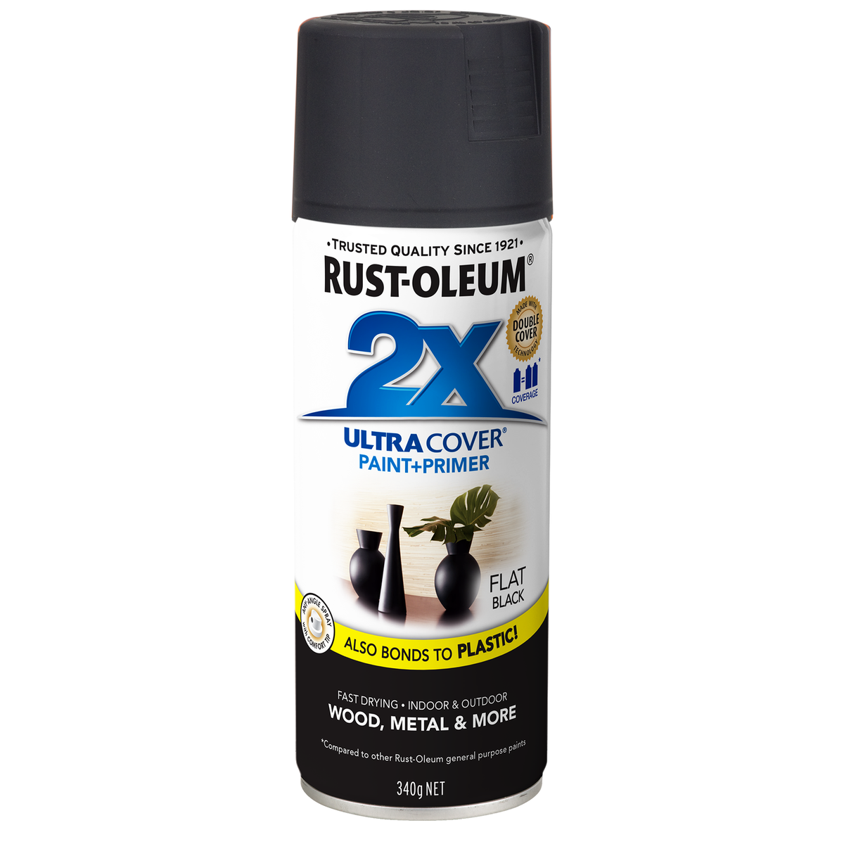 Rust-Oleum 2X Ultra Cover Flat Black Spray Paint 340g Paint & Primer In One