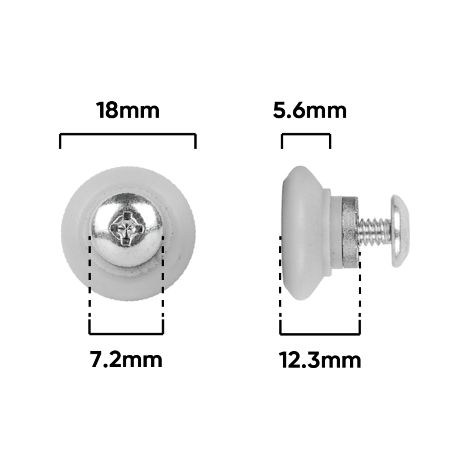 Rolltrak 18mm White Acetal V Roller with Screw, Security Screen Door