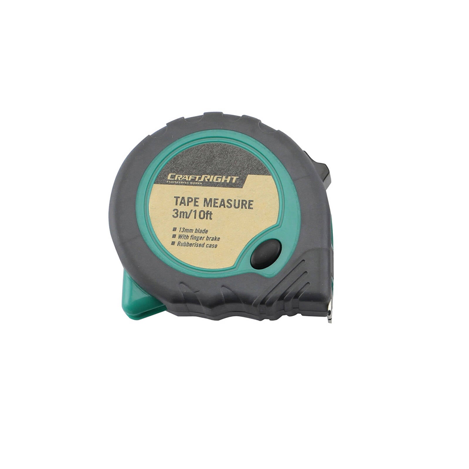 Craftright 3m/10ft Tape Measure, Lockable Blade, Plastic/Rubber Case, Belt Clip