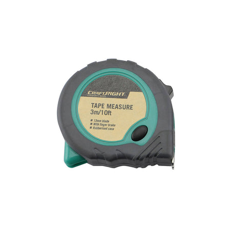 Craftright 3m/10ft Tape Measure, Lockable Blade, Plastic/Rubber Case, Belt Clip