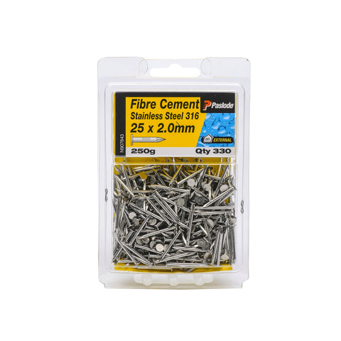 Paslode 25 x 2.0mm 316 Grade Stainless Steel Fibre Cement Nails 250g - 330 Pack