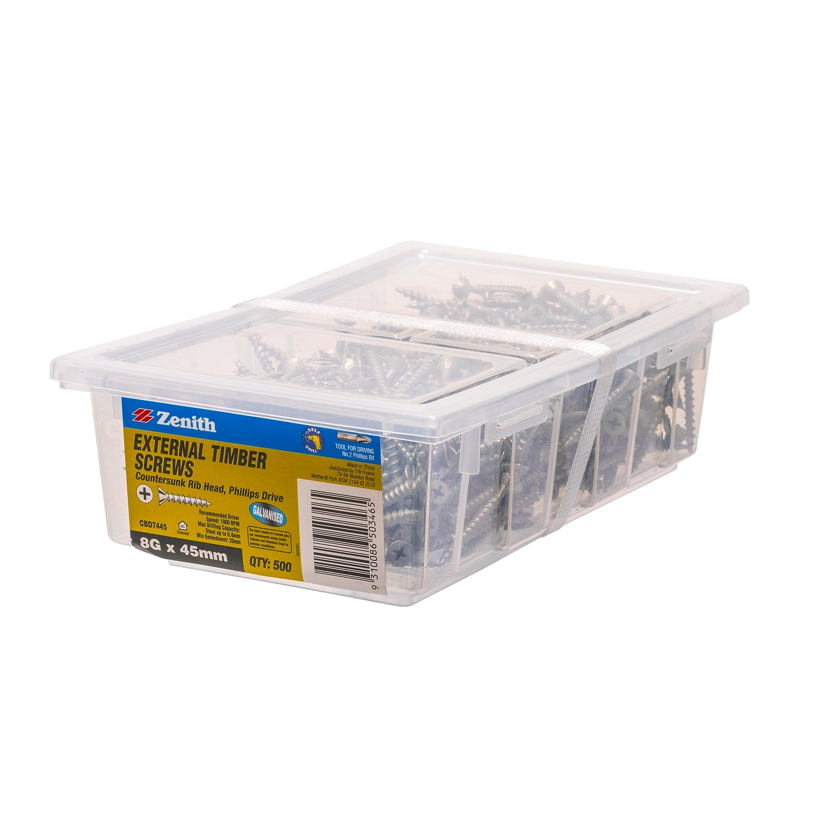 Zenith 8G x 45mm Galvanised Timber Screws 500 Box