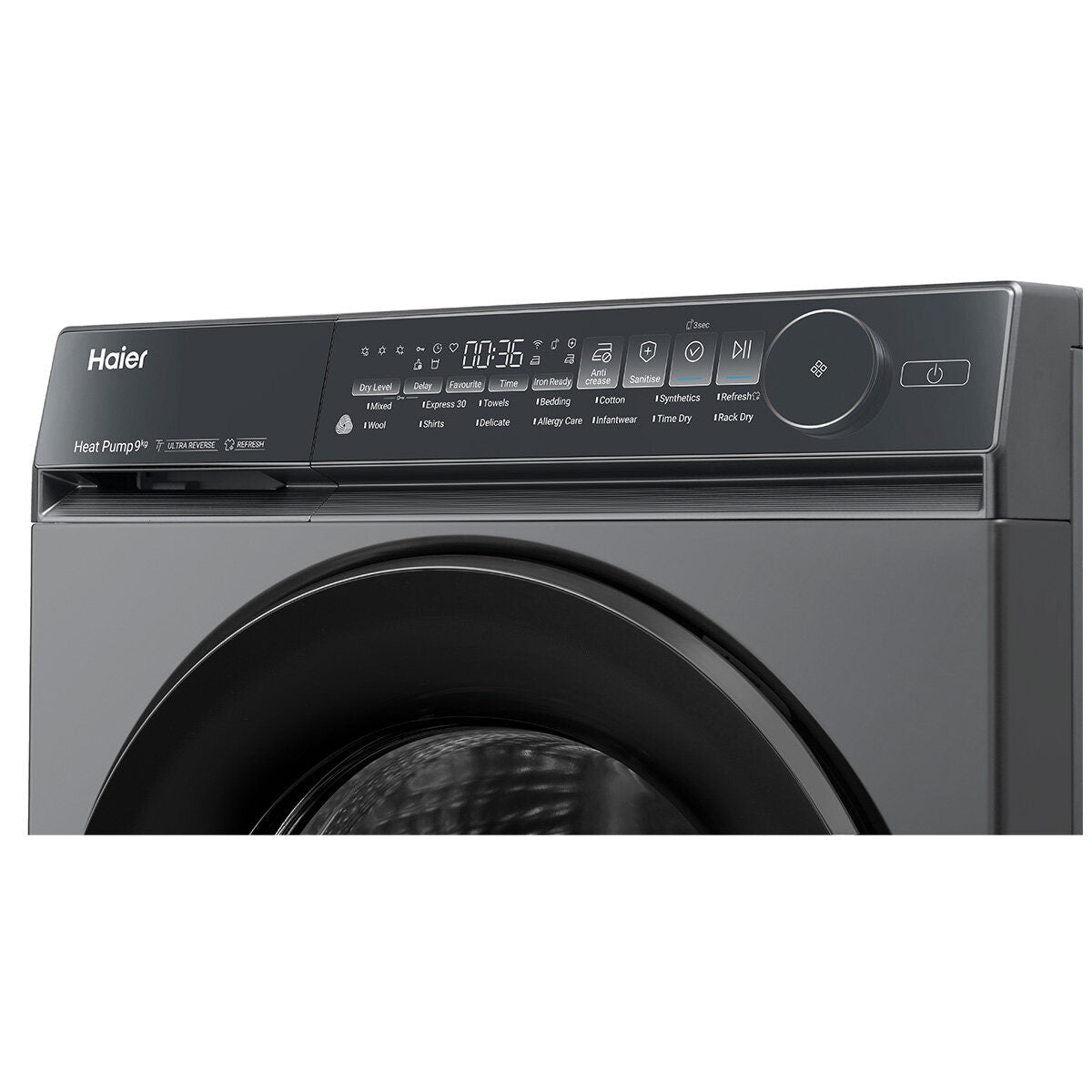 Haier 500 Series 9kg Heat Pump Dryer - Black, 9 Star Energy Rating, Steam Refresh - HDHP90NB1