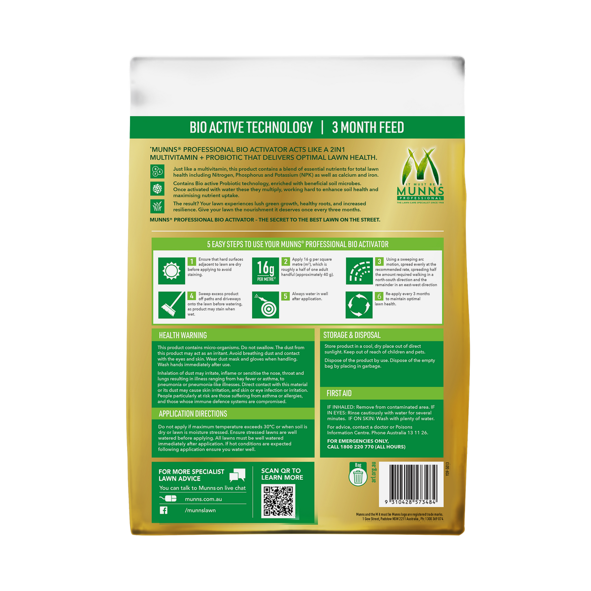 Munns Professional Bio Activator Lawn Fertiliser - 3kg Granular - 180 m² Coverage - Promotes Healthy Grass - SuperSaverAU - view 2