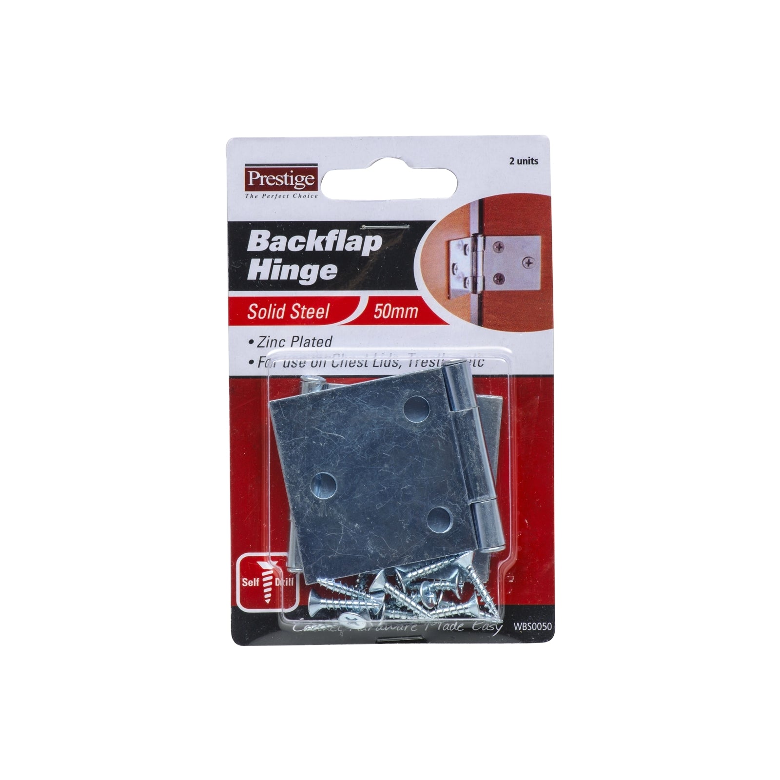 Prestige 50mm Zinc Plated Steel Backflap Hinge - 2 Pack