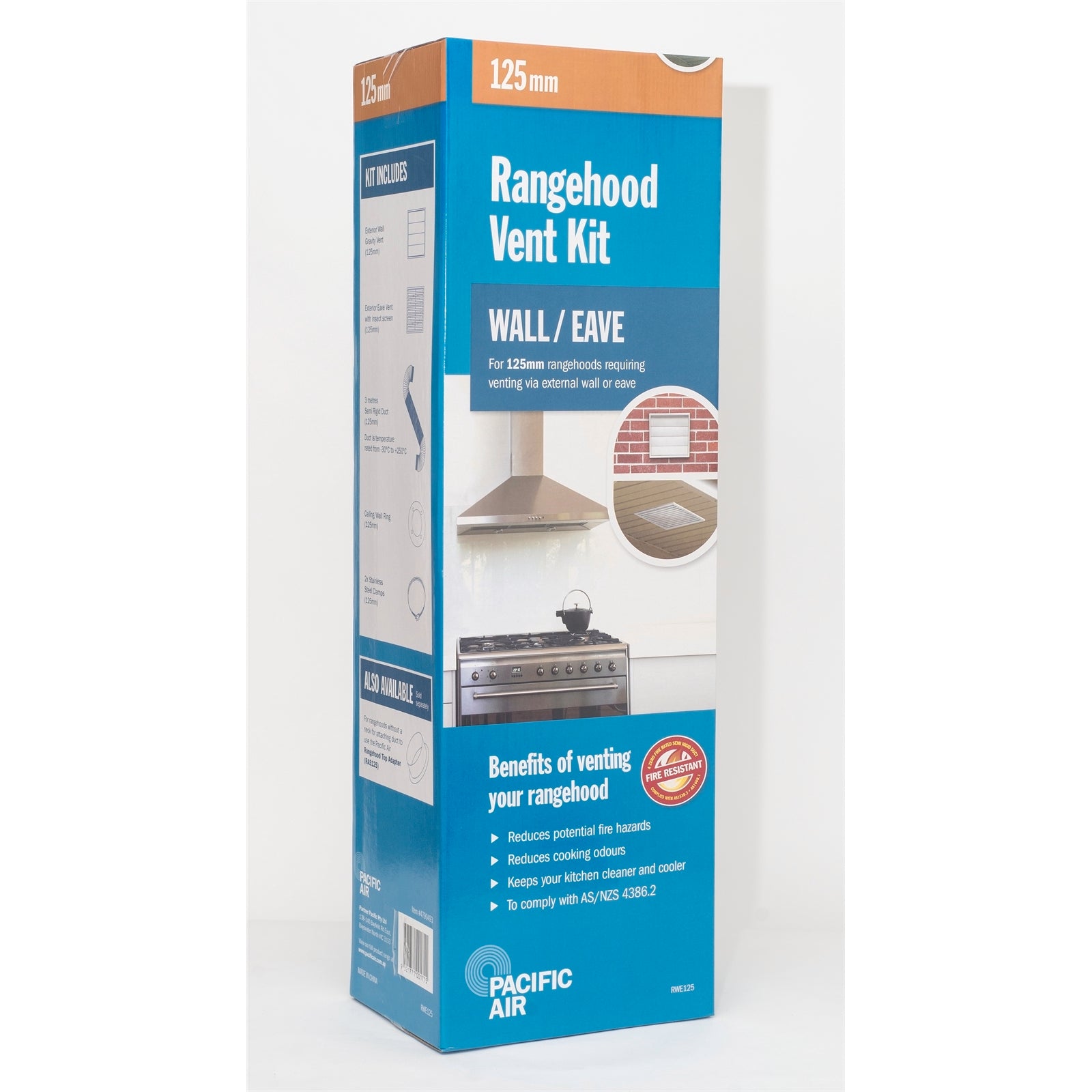Pacific Air RWE125 Rangehood Venting Kit for Wall or Eave 125mm Round - 3m Duct