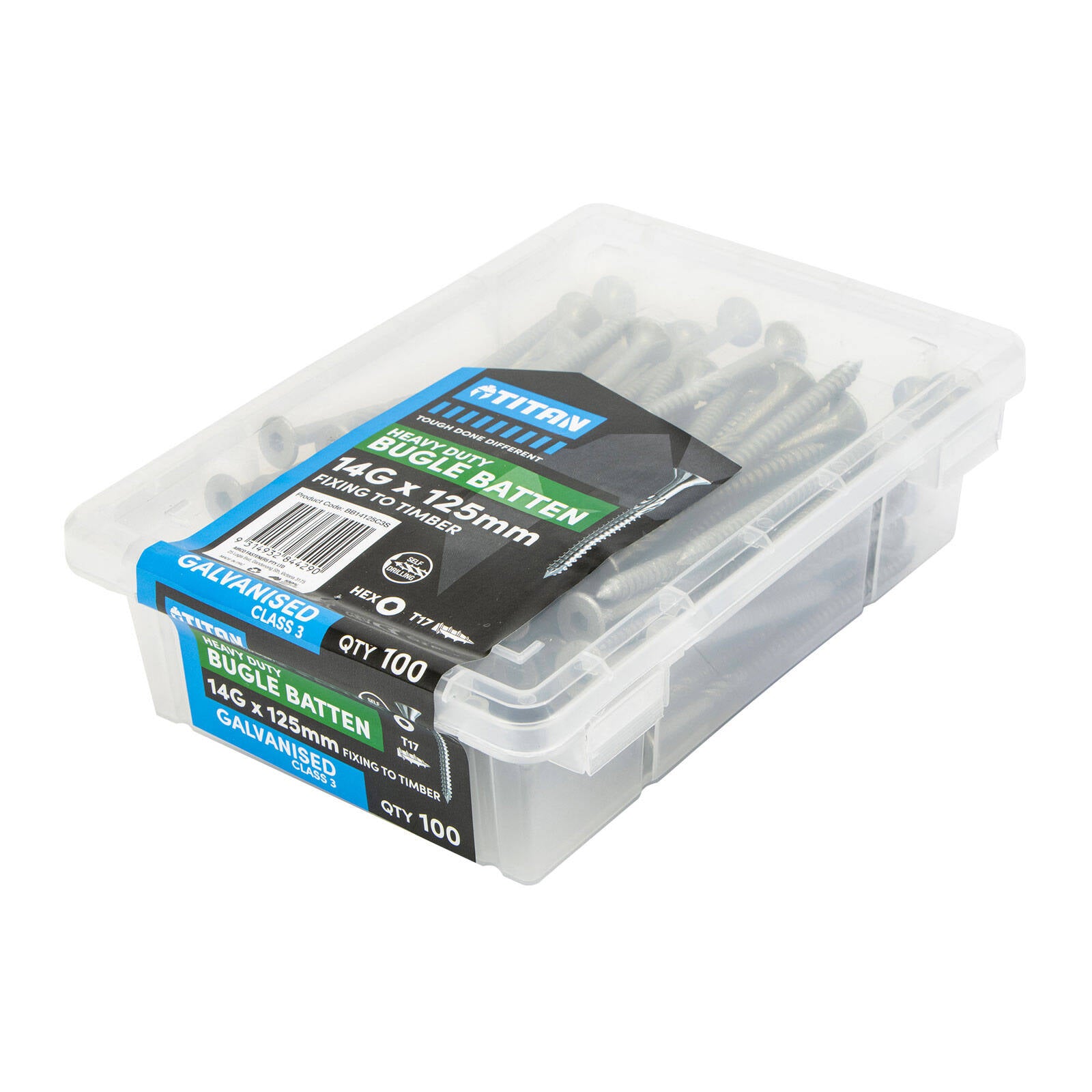 Titan 14g x 125mm Class 3 Galvanised Bugle Batten Screw, Type 17 - 100 Pack
