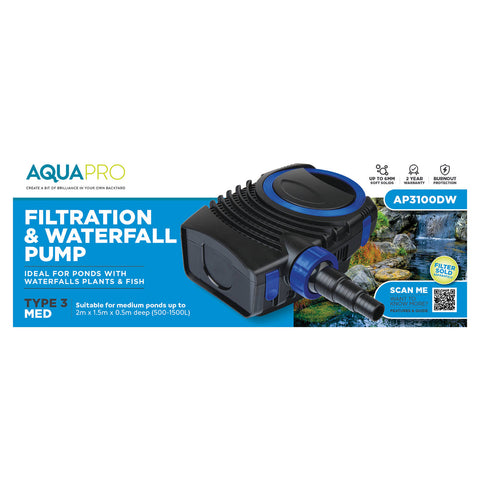 Aquapro AP3100DW Filtration Pump 25W Submersible Outdoor, 25mm Tubing