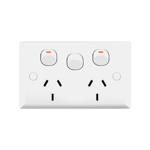 DETA White Solid Plate Double Power Point with Extra Switch 250V 10A