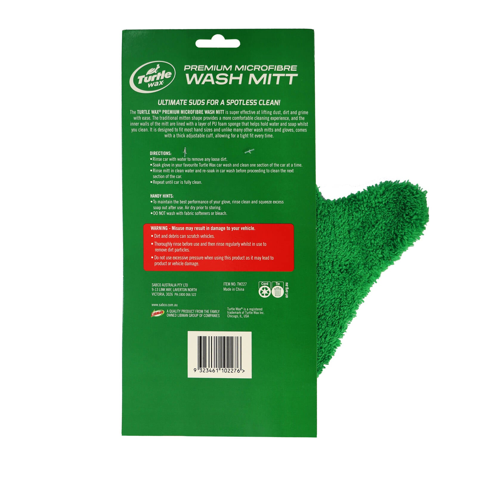 Turtle Wax 200 x 260mm Premium Microfibre Wash Mitt with Adjustable Cuff