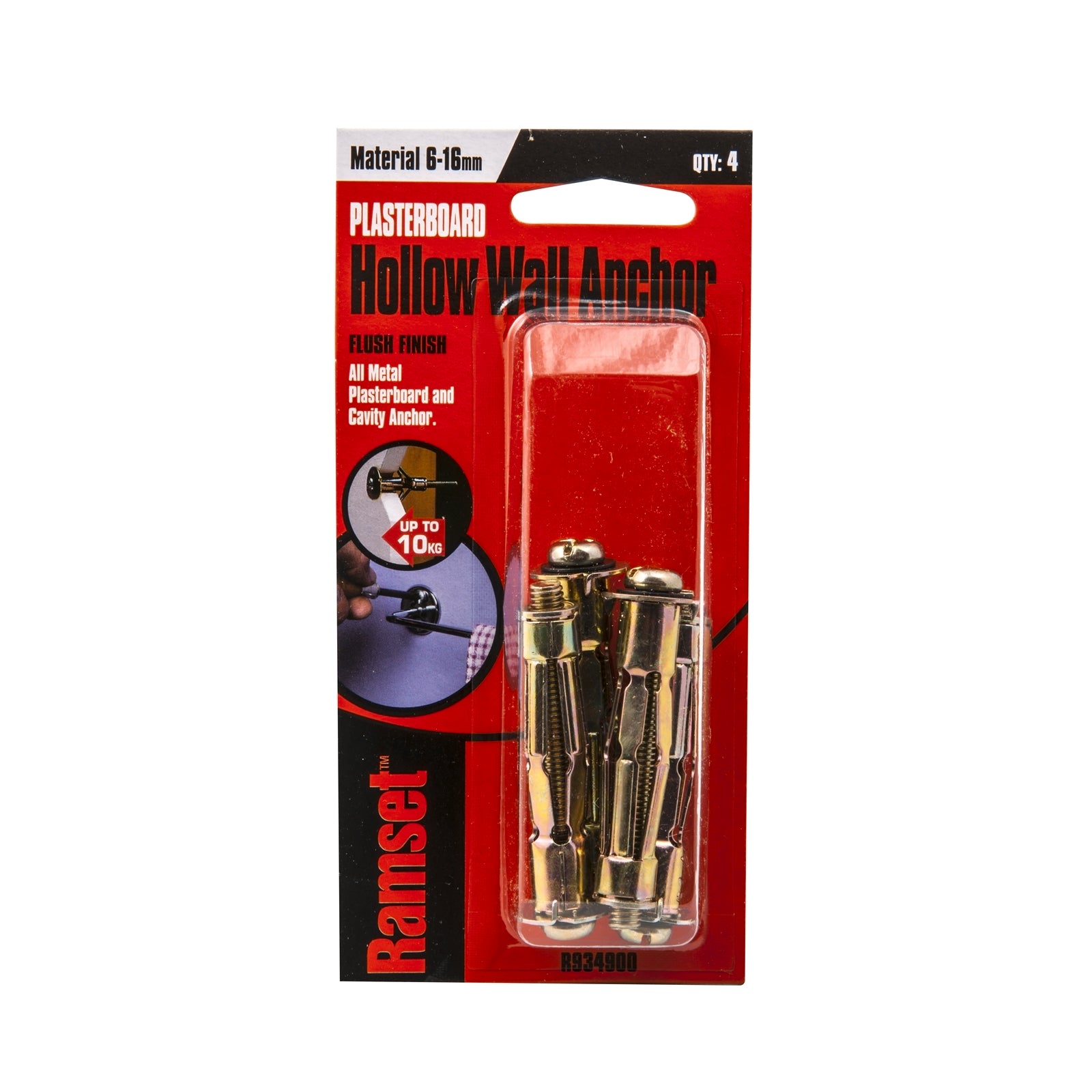 Ramset M6 x 13mm Hollow Wall Anchor 4 Pack - Gold Passivated Zinc Plated Steel
