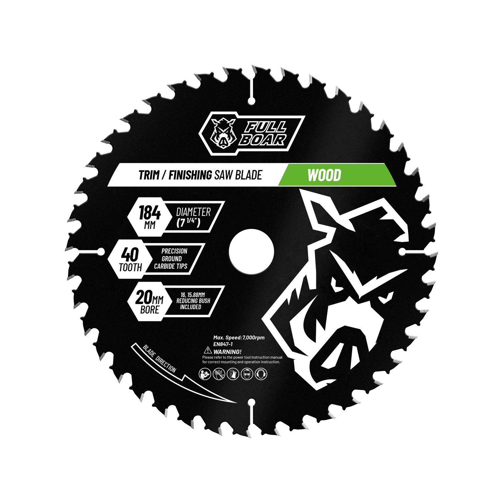 Full Boar 184mm 40T Carbide Circular Saw Blade, 20mm Bore