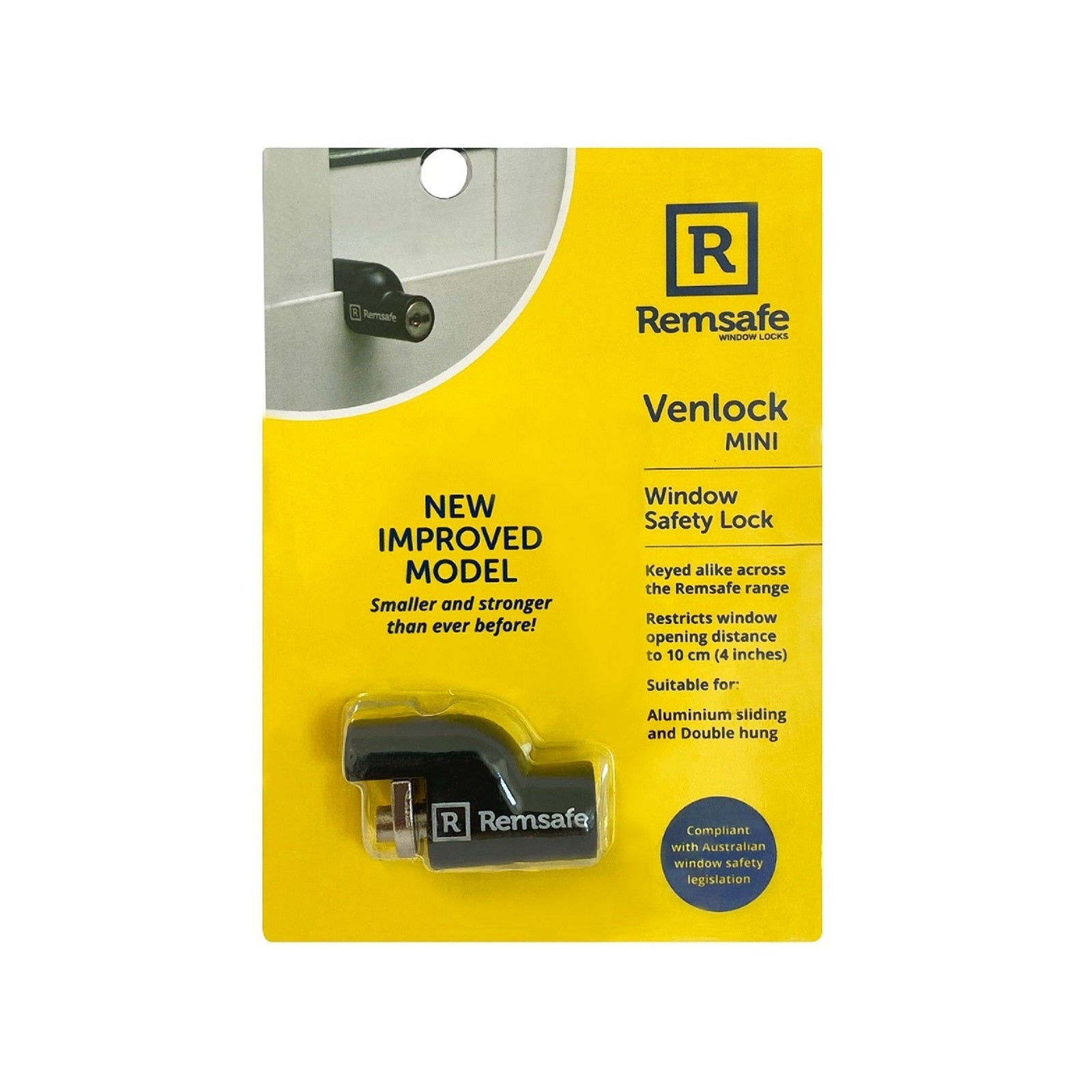 Remsafe Venlock Mini VL2 Window Restrictor, Black Cast Alloy Lockable