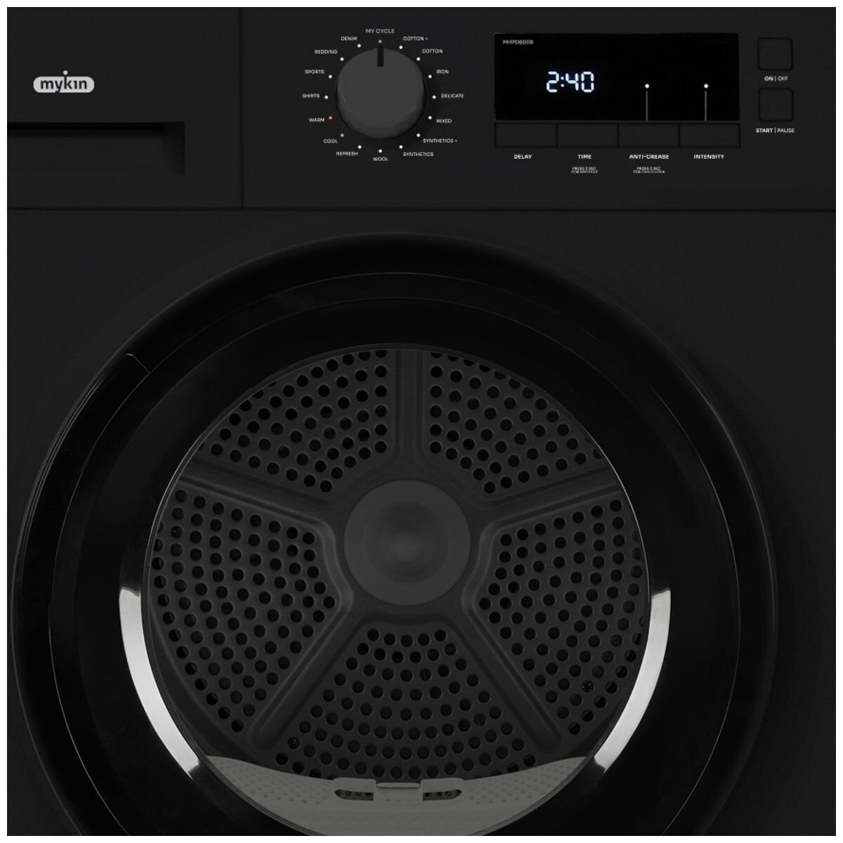 Mykin 8kg Heat Pump Dryer - 7 Star Energy Rating - Sensor Drying - Black - MHPD800B