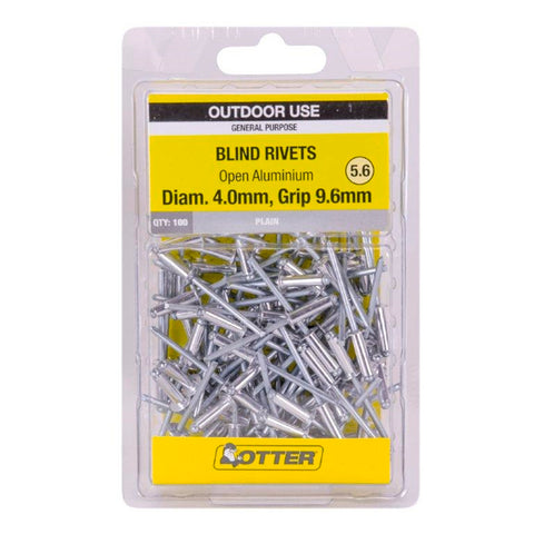 Otter 4.0 x 9.6mm Open Aluminium Blind Rivets 100 Pack