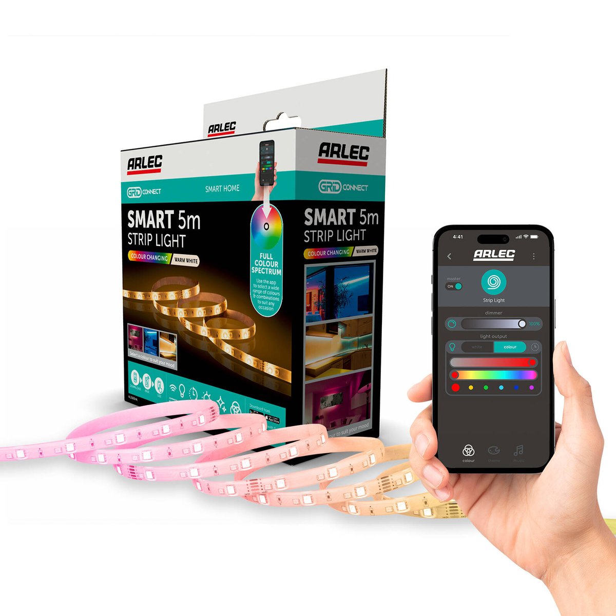 Arlec Grid Connect Smart 5m RGBW Strip Light - 60 LEDs - Flexible - Wi-Fi Control - SuperSaverAU - view 1