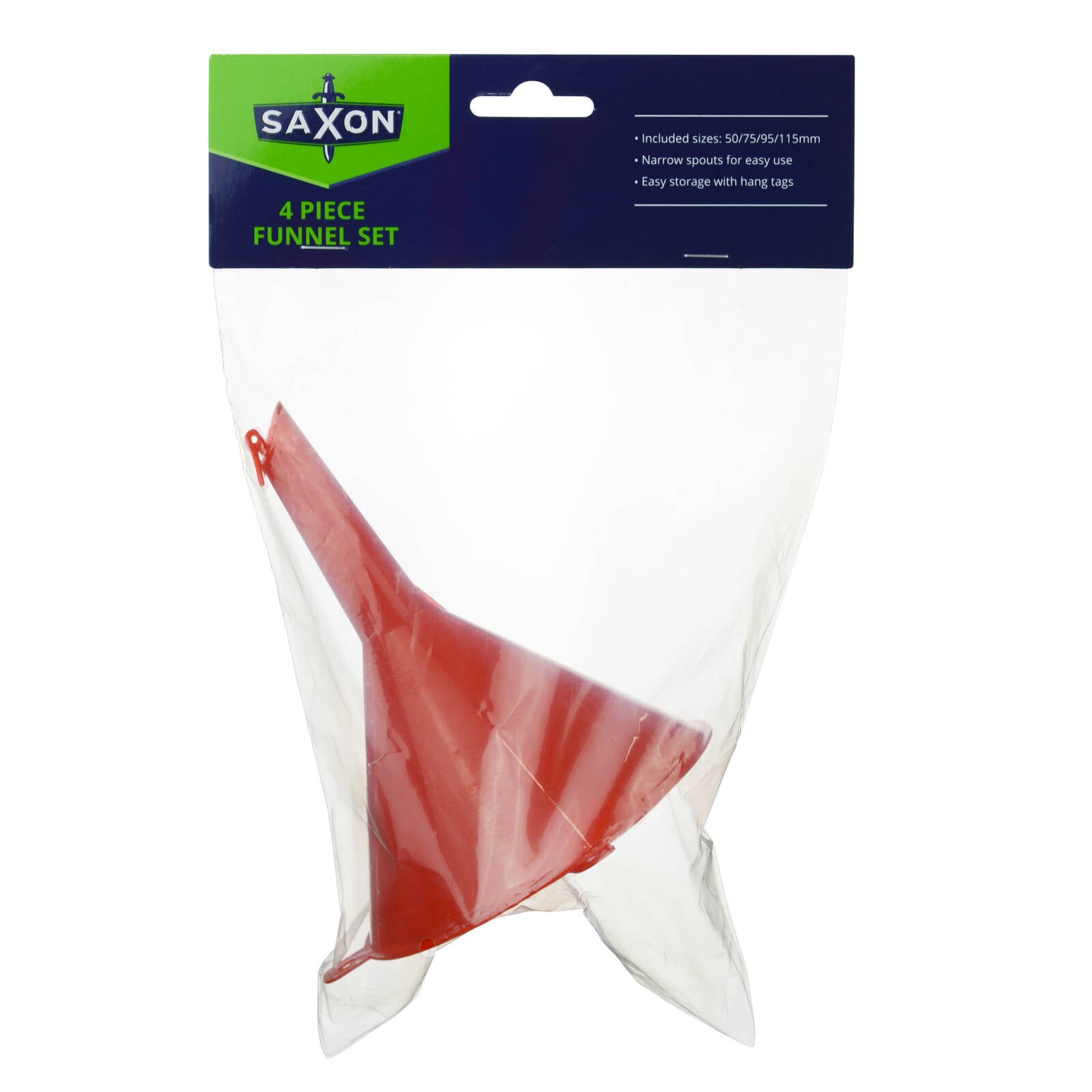 Saxon 4 Piece Red Plastic Funnel Set 50/75/95/115mm