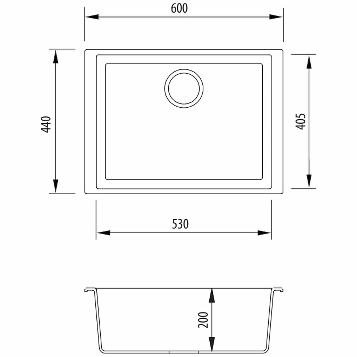 Oliveri Florence black single bowl undermount sink - laminate, hardwood or stone benchtops - FE-BL1560U