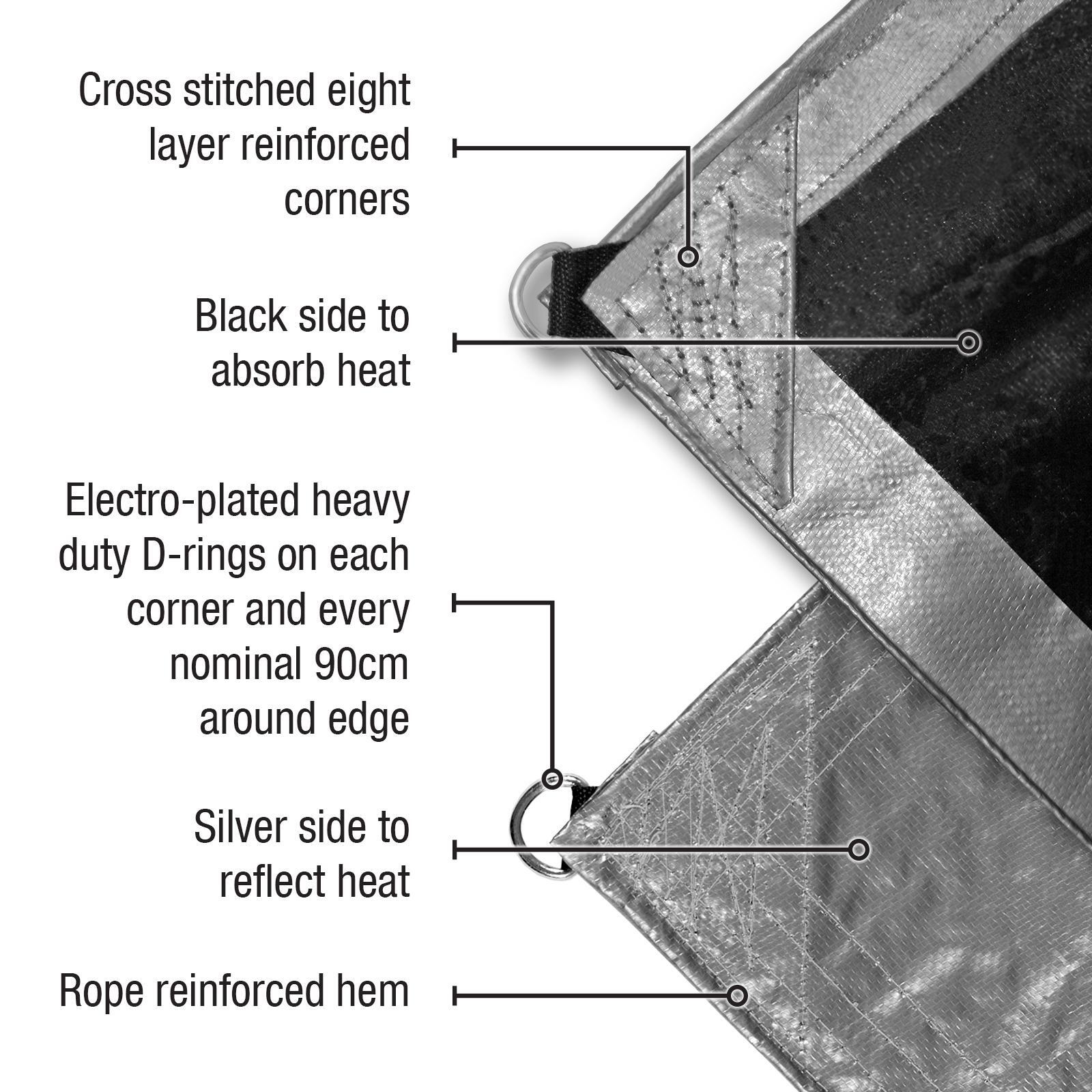 Polytuf 6.1 x 9.1m Extra Heavy Duty D-Ring Tarpaulin Silver/Black UV Resistant