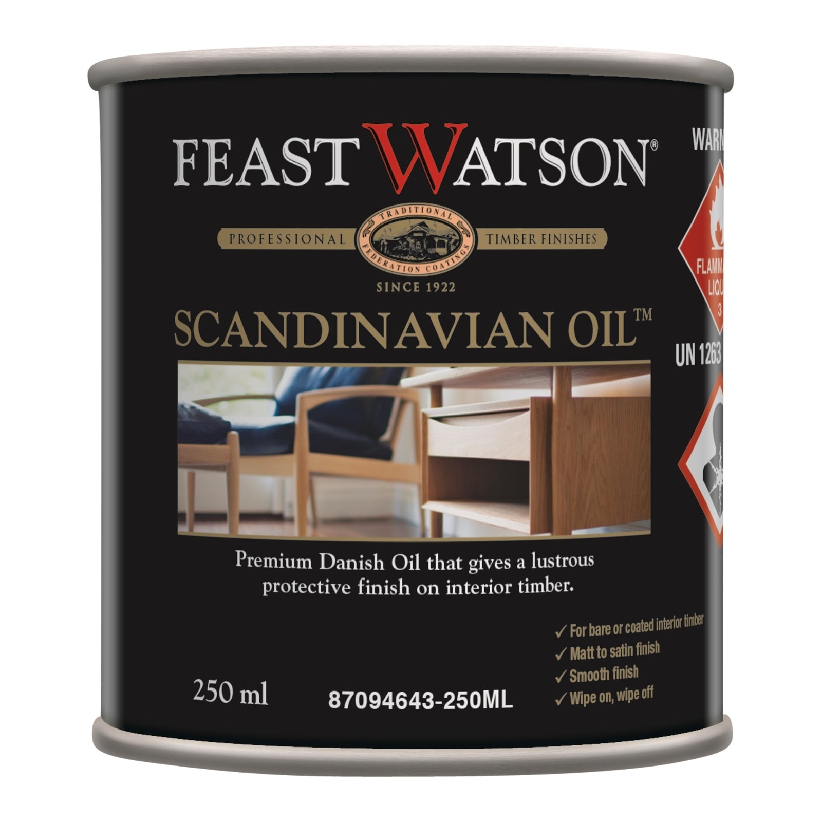 Feast Watson Scandinavian Oil 250ml Clear Oil-Based Satin Interior Timber Finish