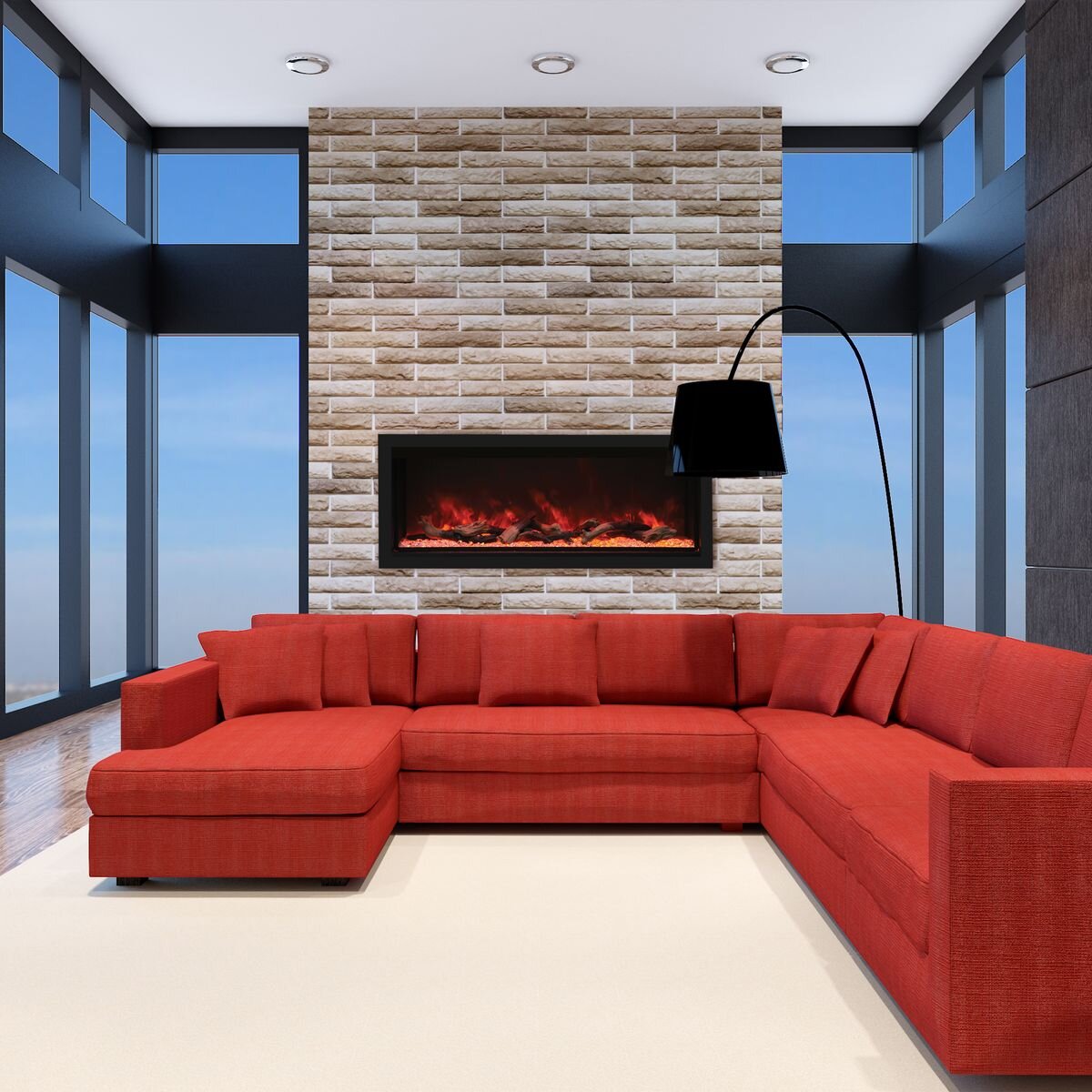 Remii 55 Inch Extra Tall Built-In Electric Fireplace - Black - 13-Colour Canopy Lighting - 102755-XT