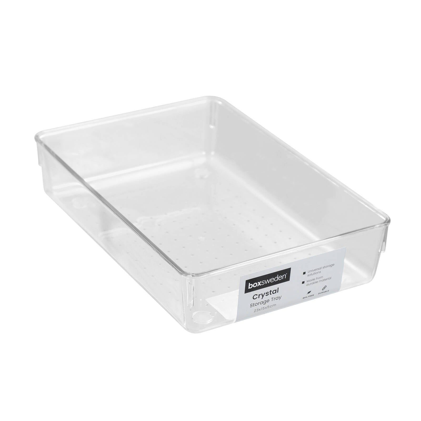 Boxsweden 23 x 15 x 5cm Crystal Storage Tray, Clear PET, 2L, Stackable