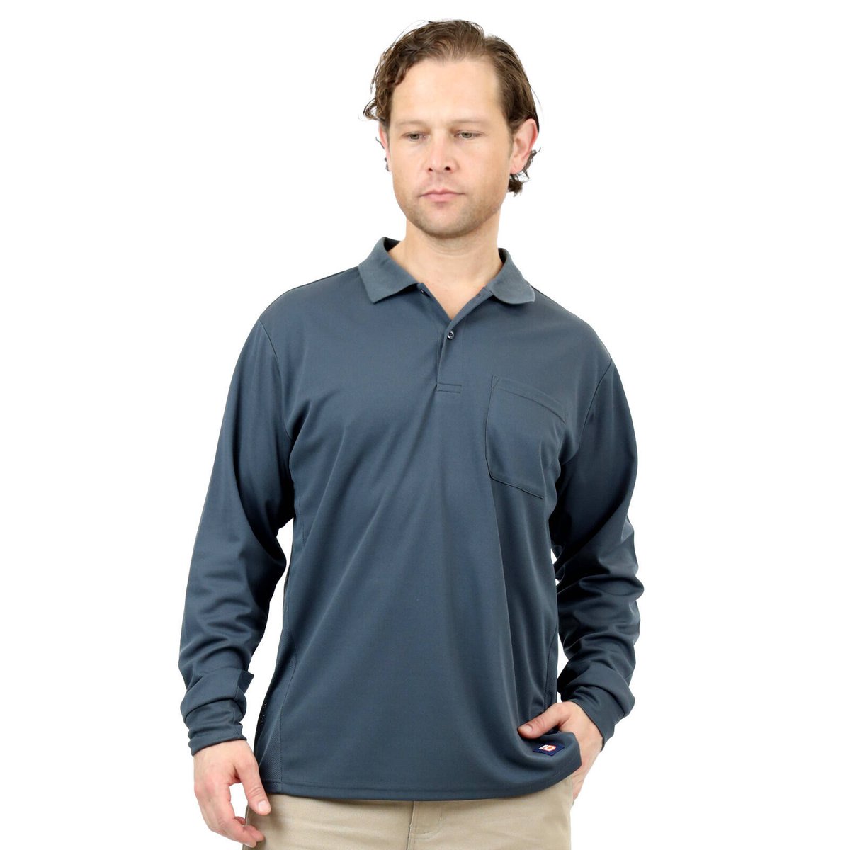 Citeco Grey Dry Fit Long Sleeve Polo - Lightweight Polyester, Men's XL