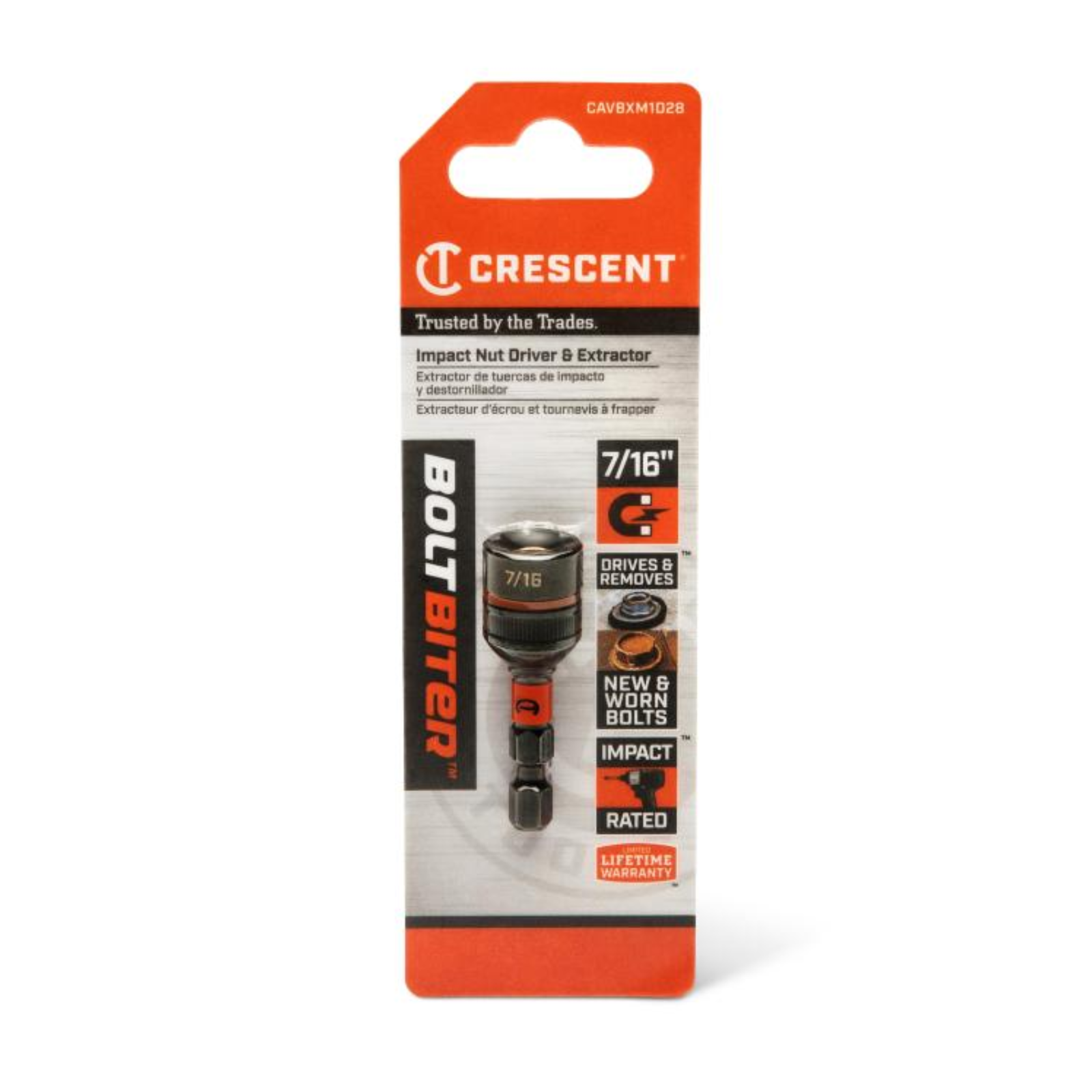 Crescent Bolt Biter Impact Nut Driver & Extractor 7/16" x 1-7/8" Cr-Mo Bi-Directional