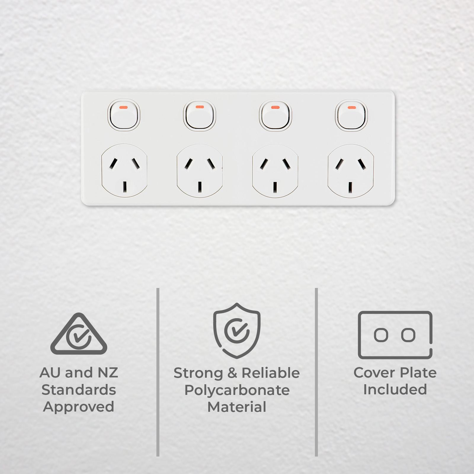 DETA Four Outlet Power Point White Polycarbonate 10A 250V for Kitchens
