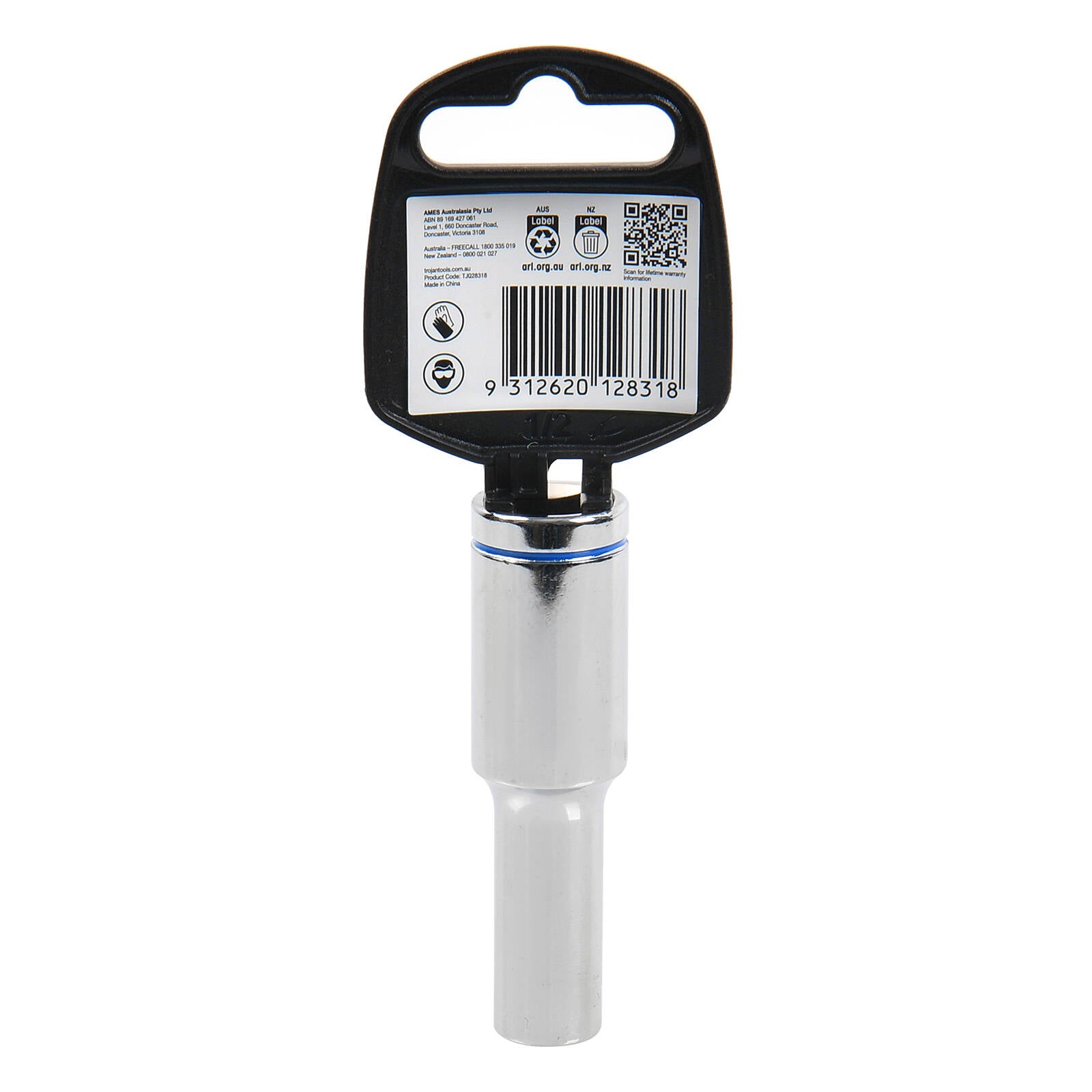 Trojan 9mm Deep Socket 1/2" Drive Chrome Vanadium 12 Point