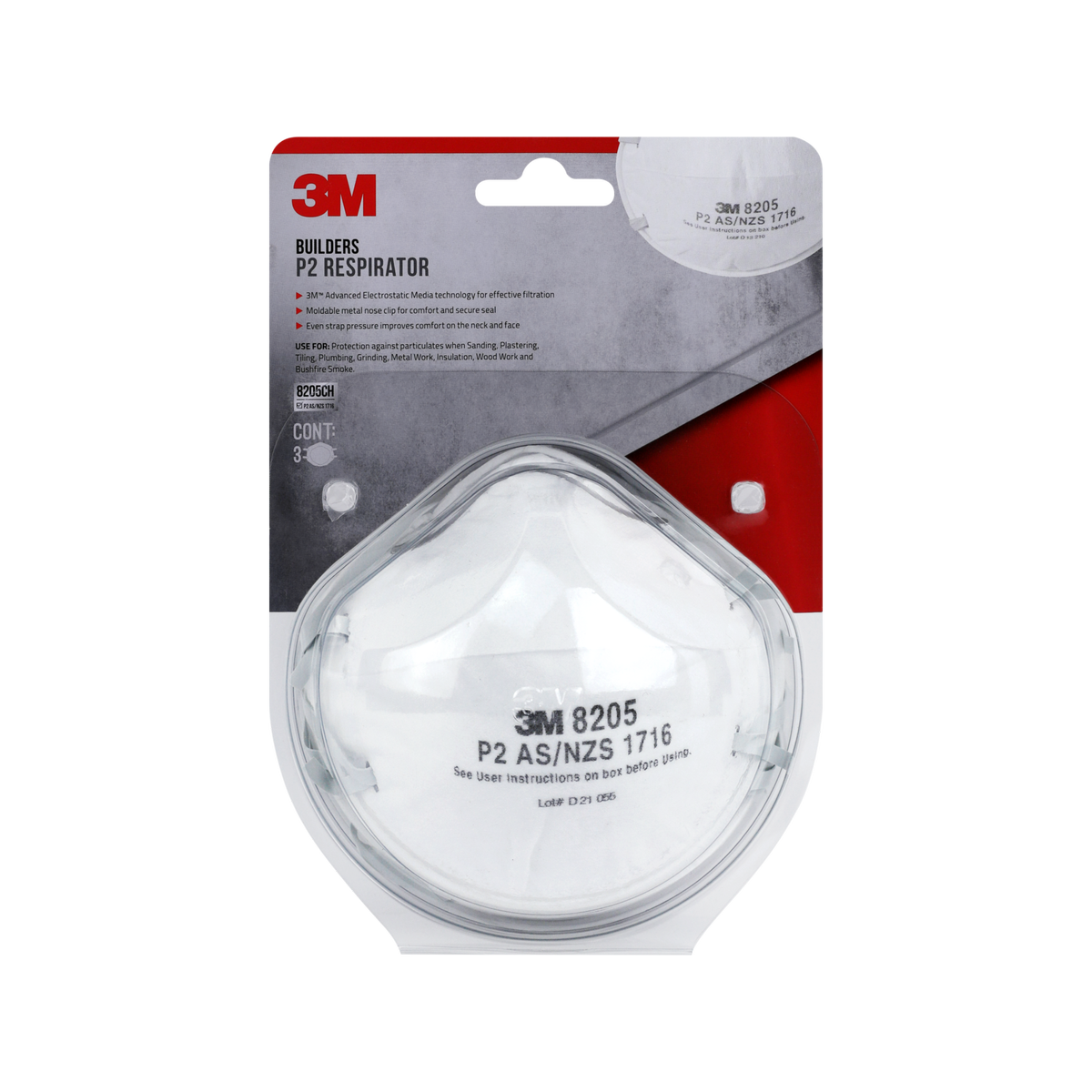 3M Builders P2 Respirator - 3 Pack - Lightweight - Dust Protection - SuperSaverAU - view 1