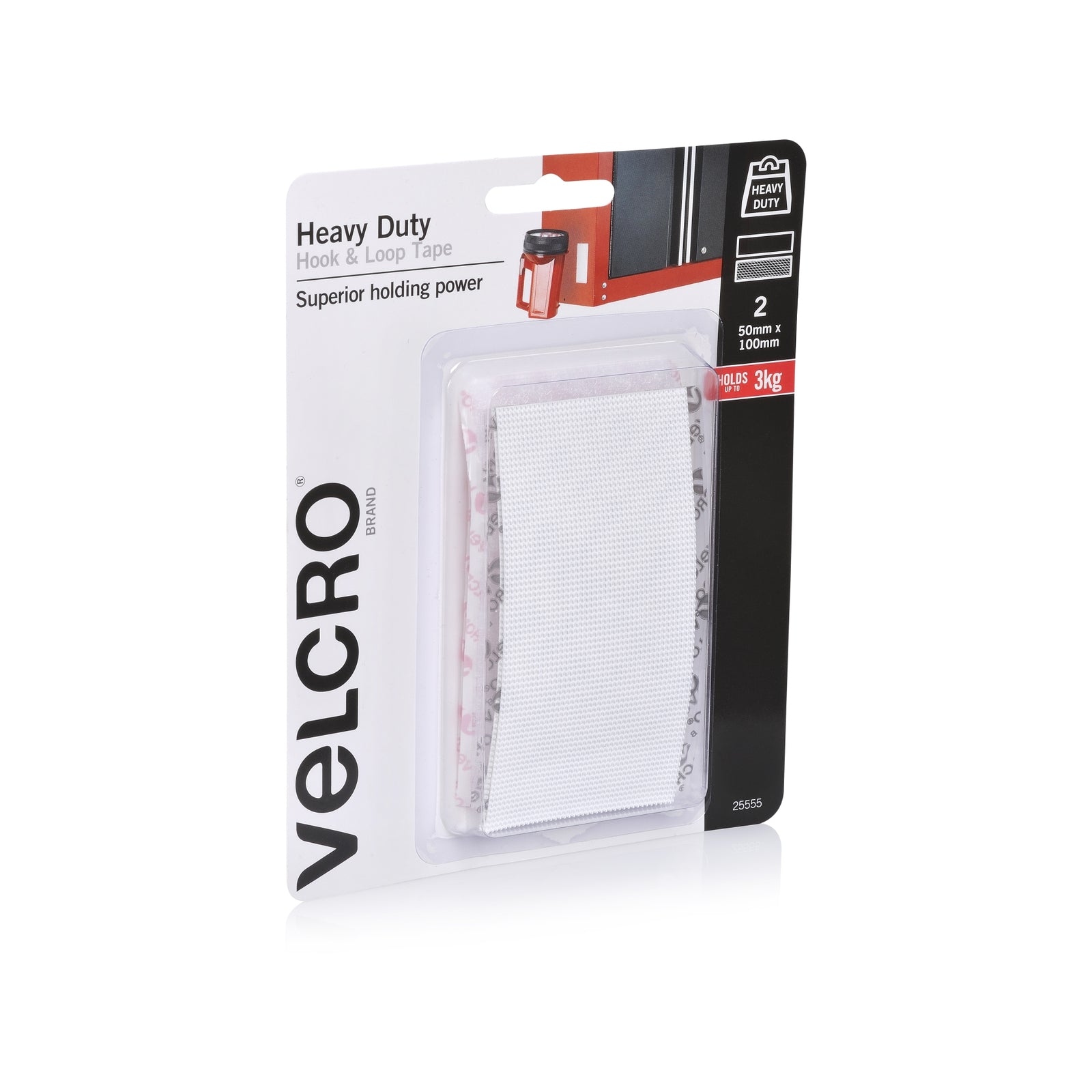VELCRO Brand 50 x 100mm White Heavy Duty Stick On Tape - 2 Pack