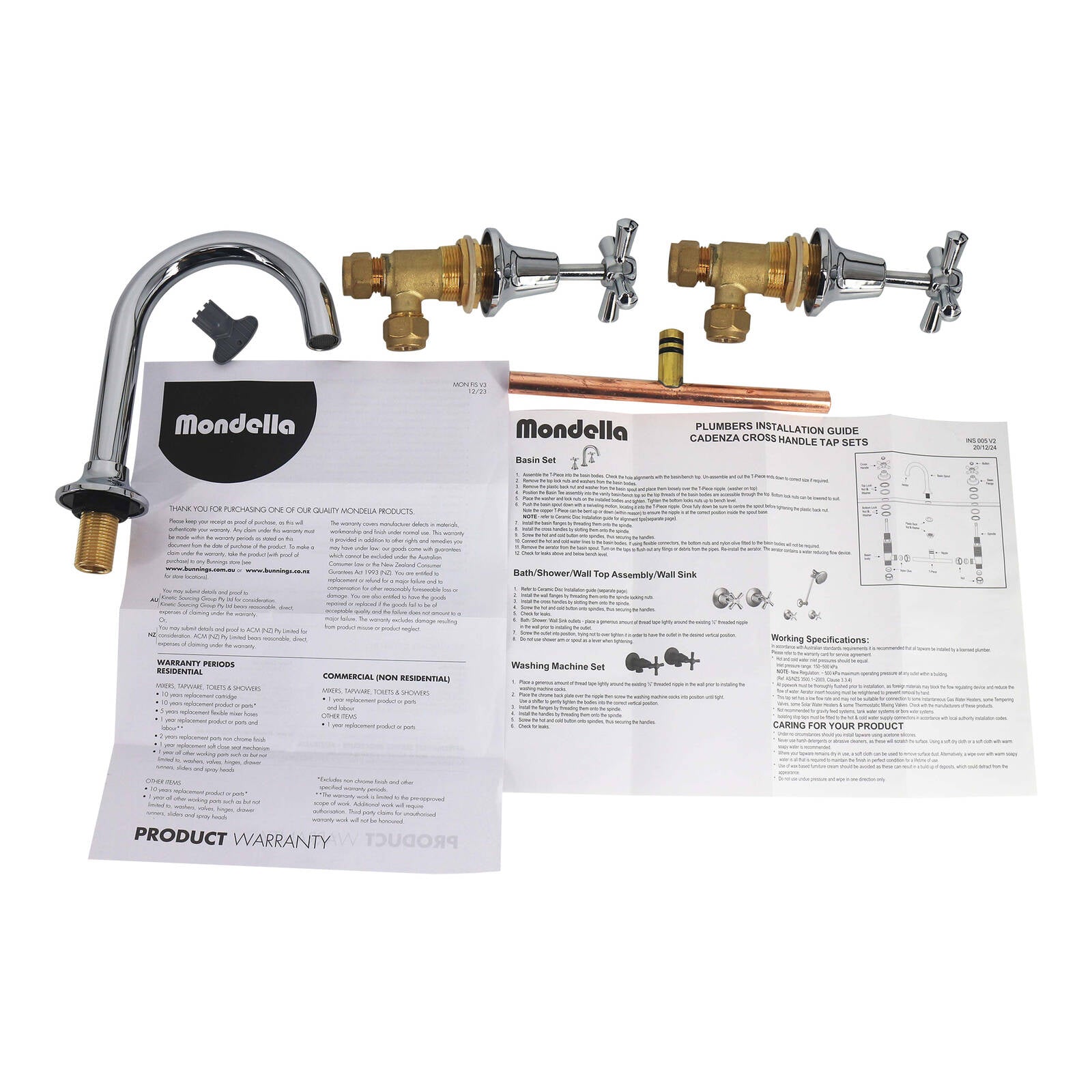 Mondella Cadenza Chrome 1/2 Turn Basin Set 7.5L/min WELS 4 Star