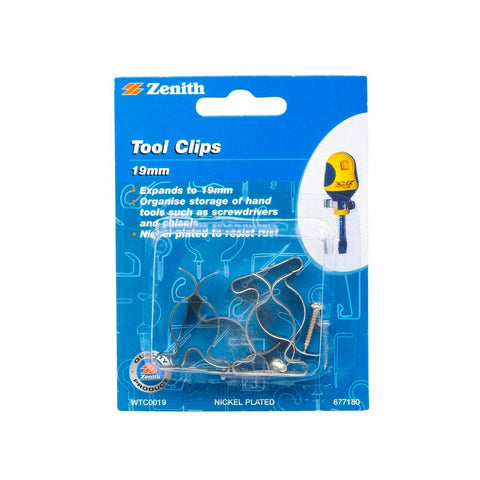 Zenith 19mm Nickel-Plated Steel Siddons Tool Clips, 4 Pack, Wall Storage