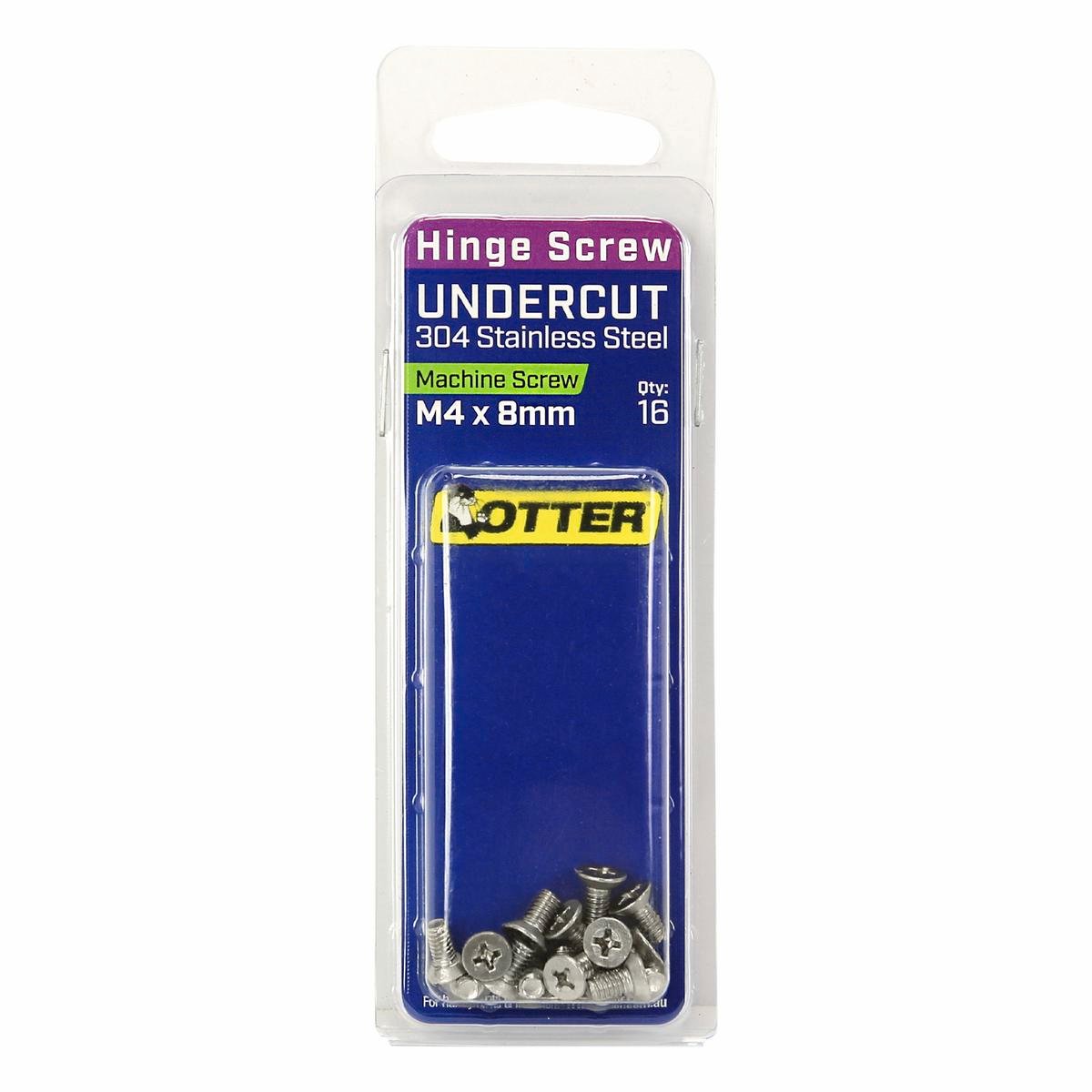 Otter M4 x 8mm Undercut Satin Stainless Steel 304 Machine Screws - 16 Pack
