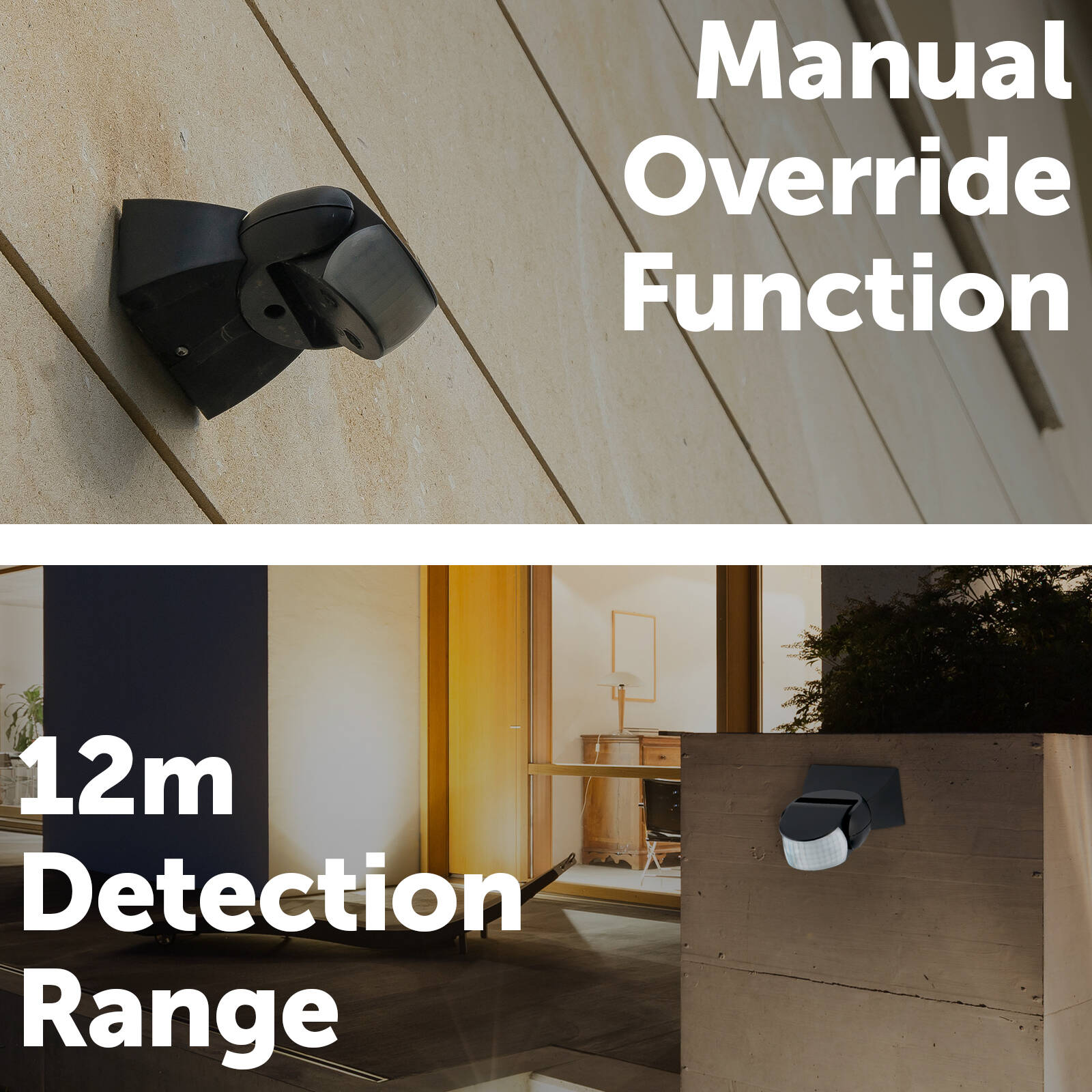 DETA 220V Black PIR Security Sensor 180 Degree 12m Indoor Outdoor DET101