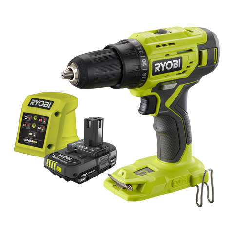Ryobi 18V ONE+ Drill Driver Starter Kit R18DD22, 2Ah Battery, 13mm Keyless Chuck, 24 Clutch Settings
