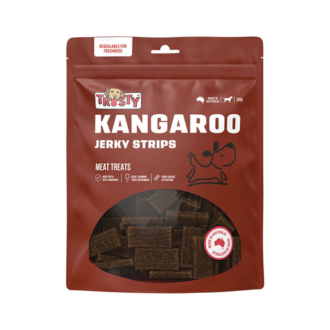 Trusty 200g Kangaroo Jerky Strips Adult Dog Treats Australian Made