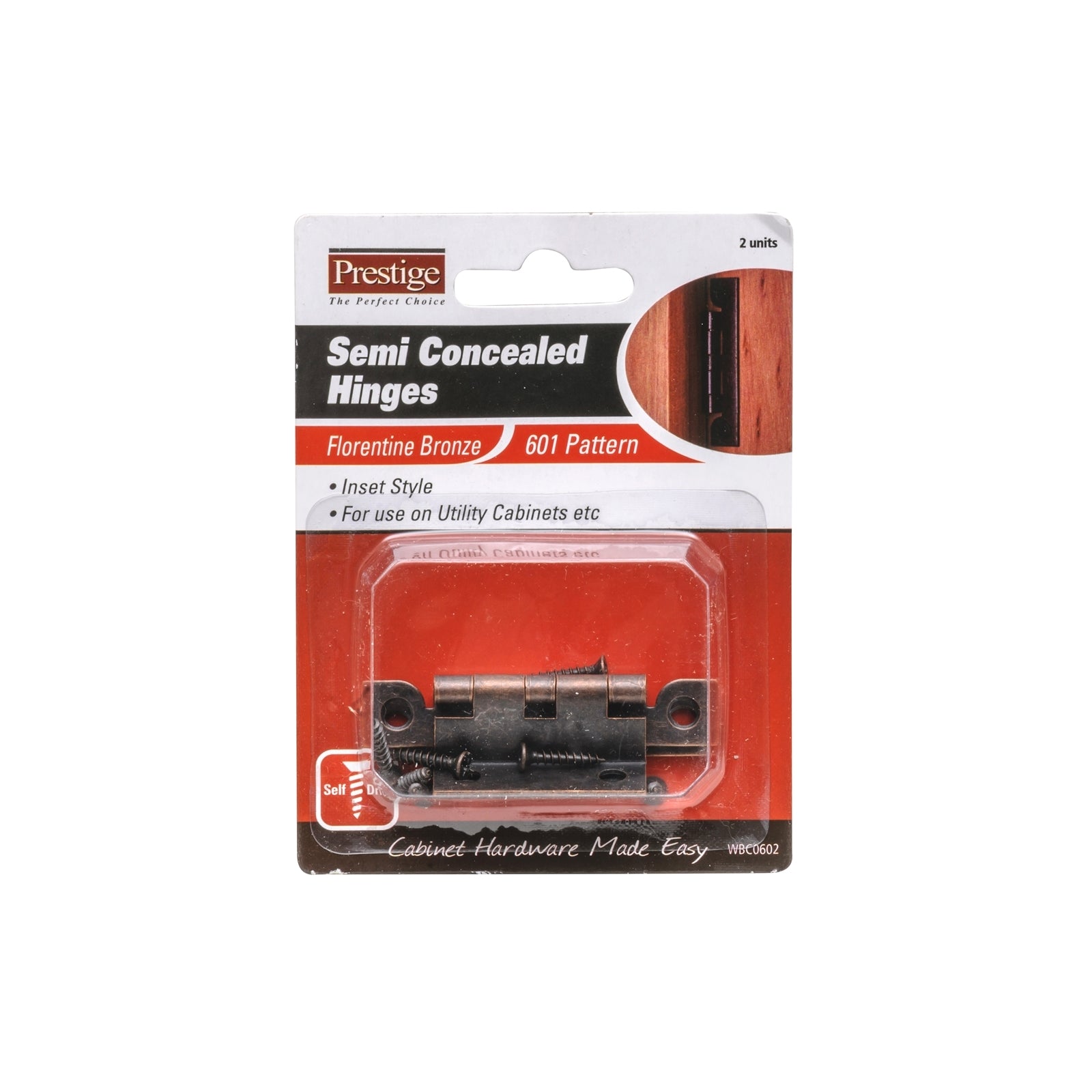 Prestige 65mm Florentine Bronze Semi Concealed 601 Pattern Cabinet Hinge, 2 Pack