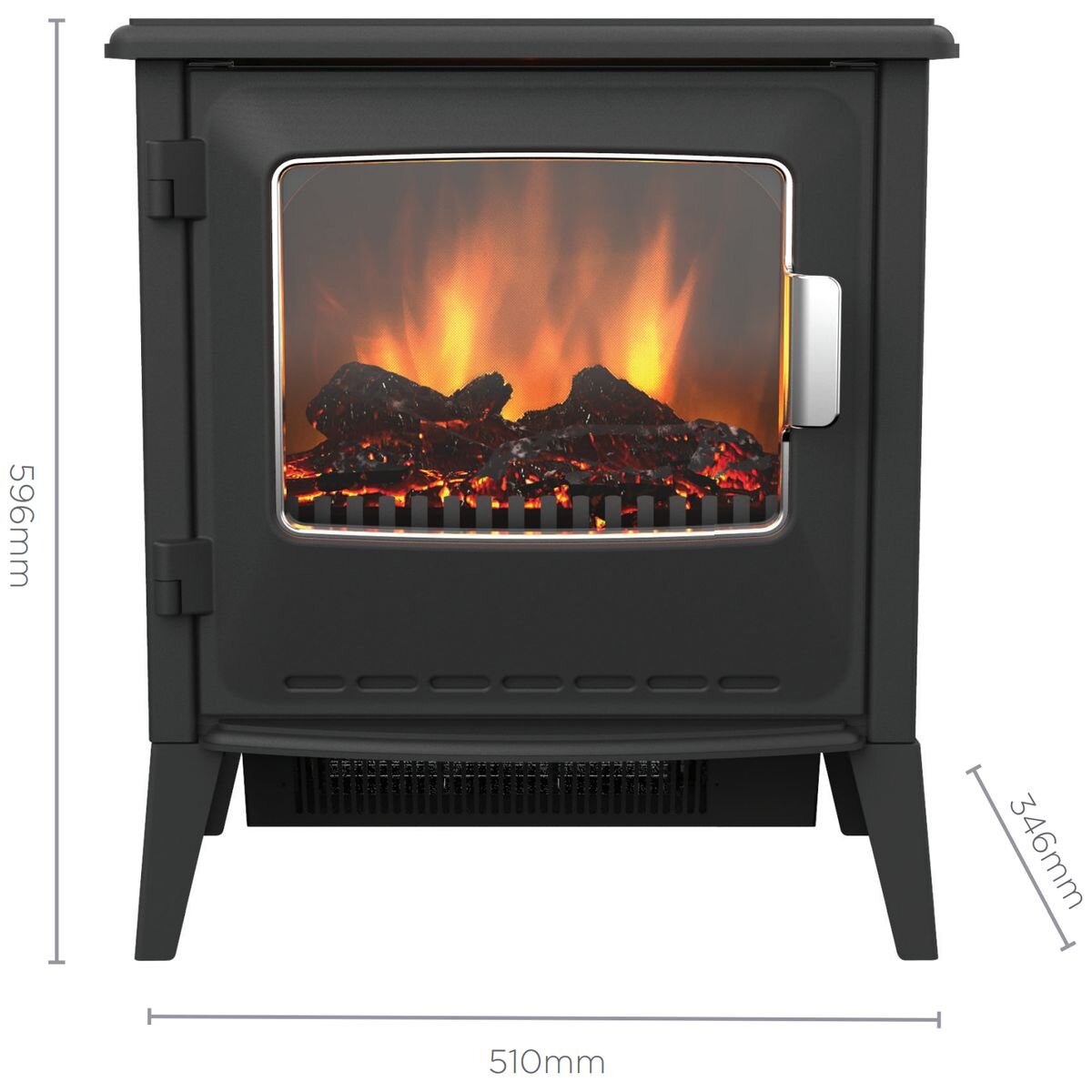 Dimplex Riley 2kW Electric Fire - Black with Chrome Accents, 2 Heat Settings, Optiflame LED Logs - RLY20-AU