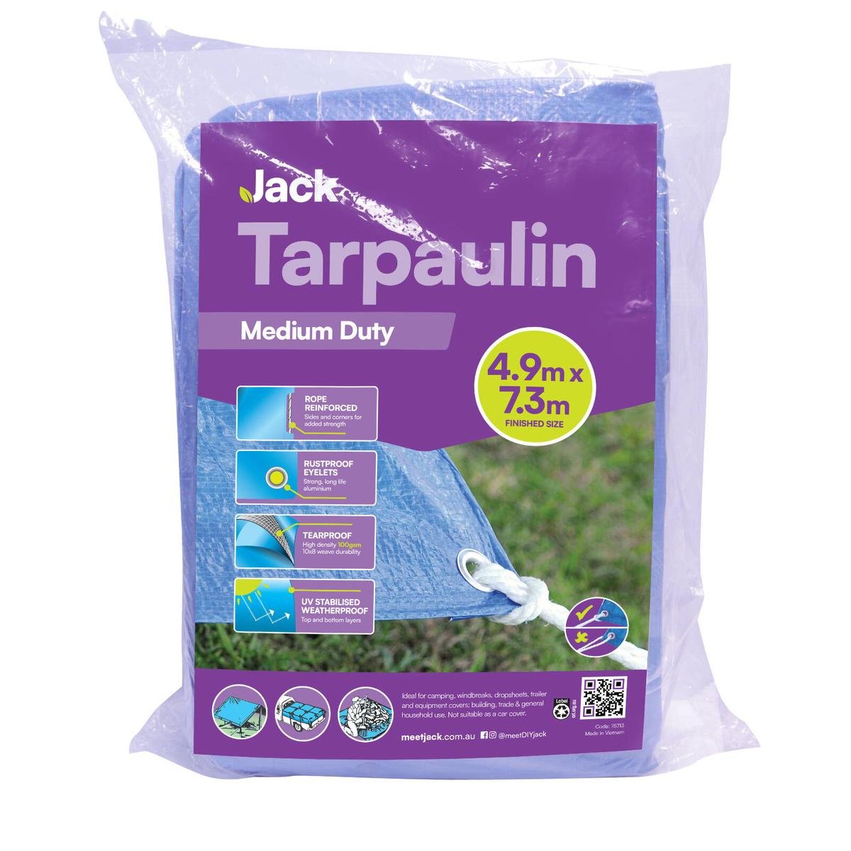 Jack 4 Medium Duty Tarpaulin 4.9m x 7.3m - UV Resistant - Tear & Water Resistant - SuperSaverAU - view 1