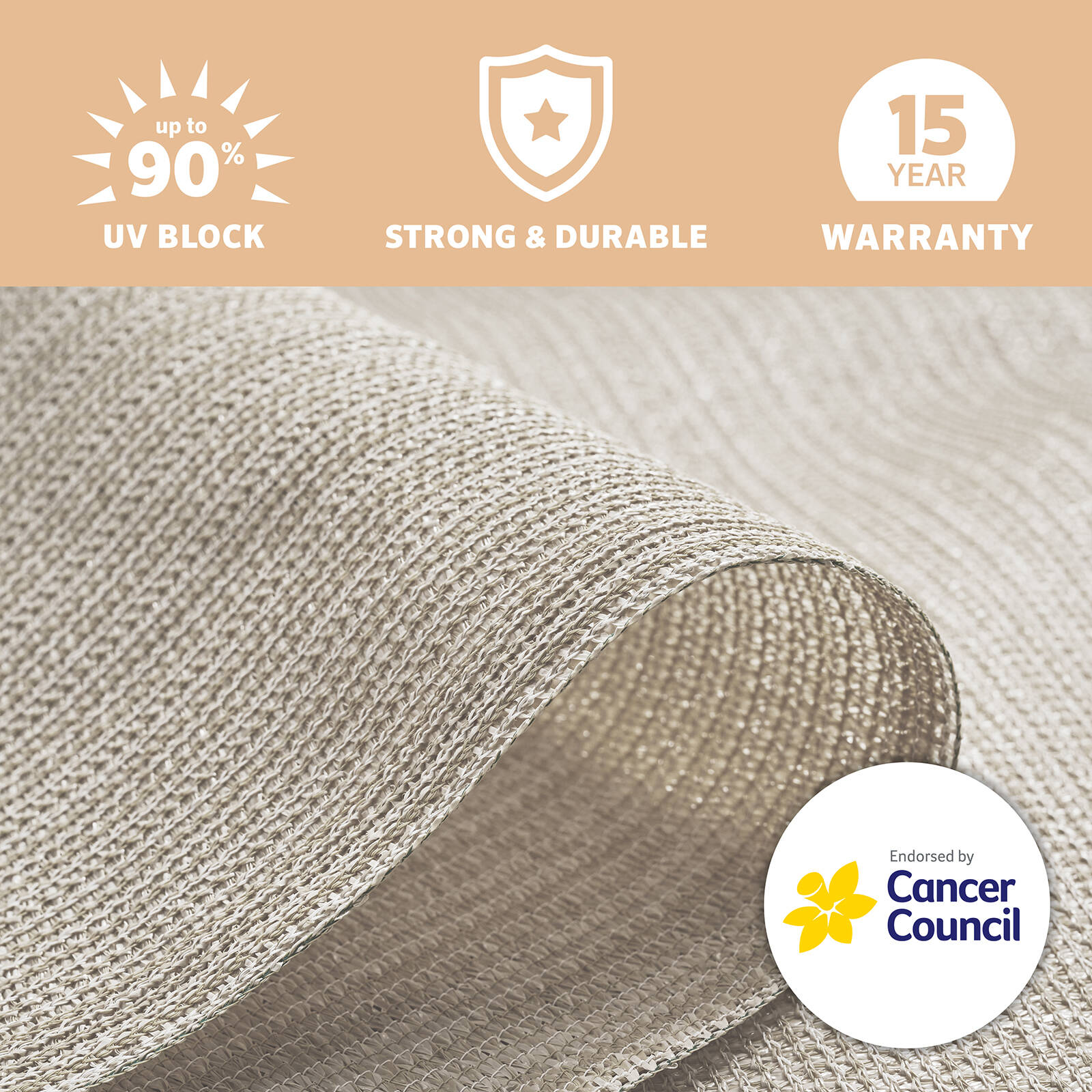 Coolaroo Heavy Duty Shade Cloth 1.83 x 6m, Shell HDPE, 90% UV Block